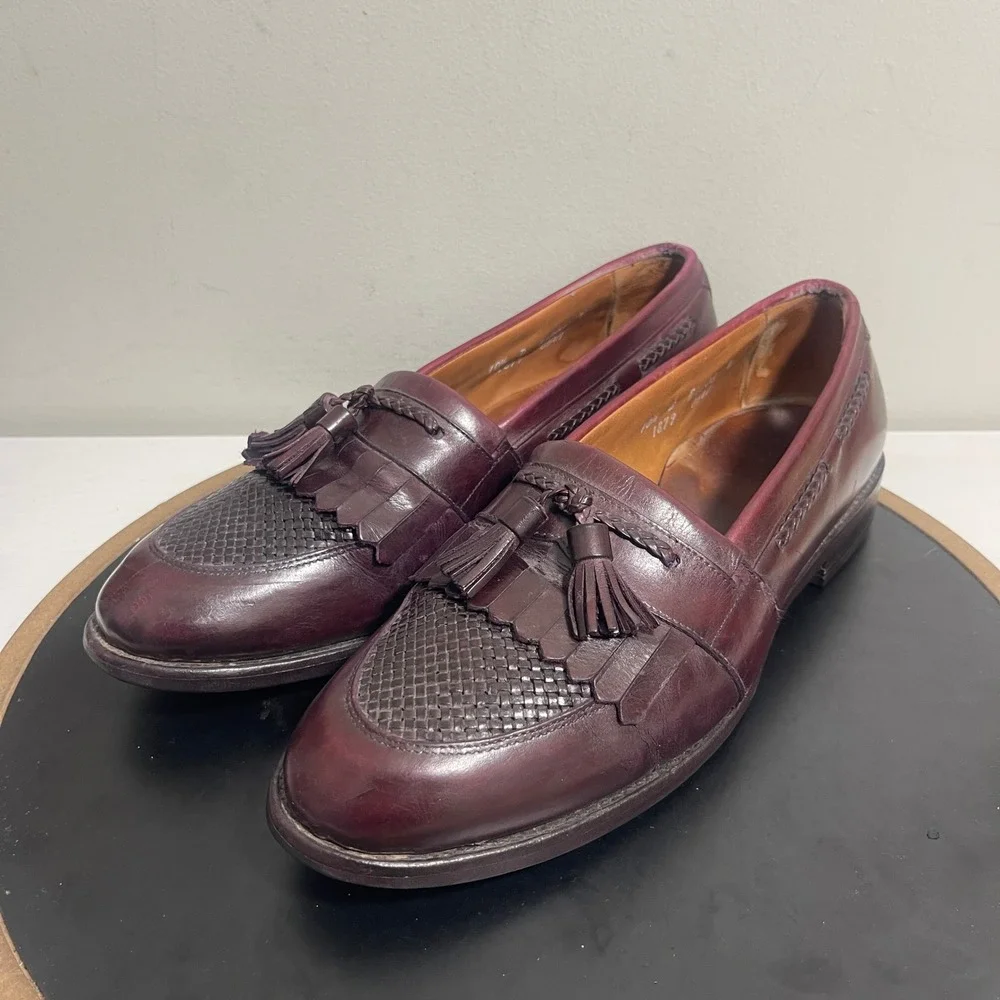 Allen Edmonds Cody Tassel Loafers Men 10.5D Burgundy‎ Leather Woven Vamp READ